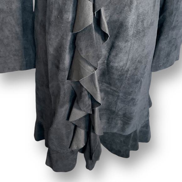 Scully Black Suede Ruffle Front Coat Genuine Leather Longline Duster Jacket - Picture 4 of 14